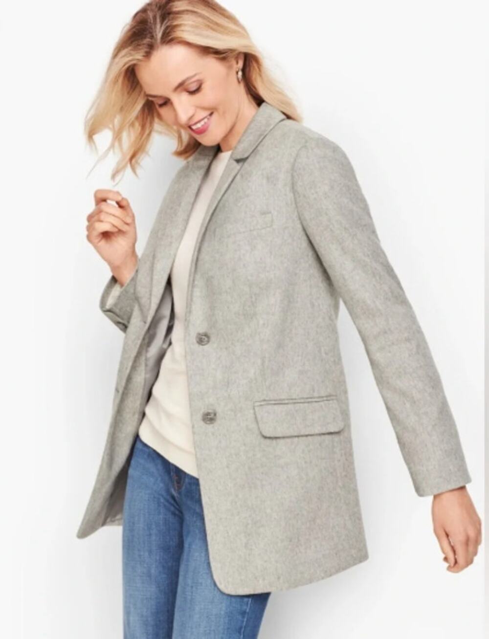 Talbots Long Blazer Women's Size 18 Light Gray Brushed Italian Wool